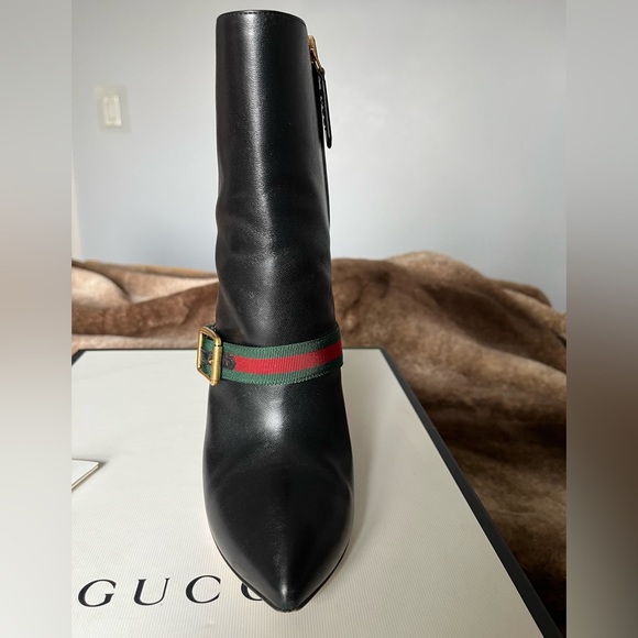 GUCCI leather boots pointy toe size 7 / 7.5 excellent 37.5 strap buckle booties - Picture 6 of 13